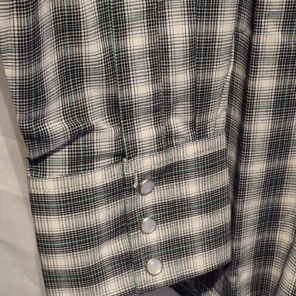 NWT LARGE TALL Luxury Wrangler Western Men's Black & White Plaid Shirt - Picture 12 of 15